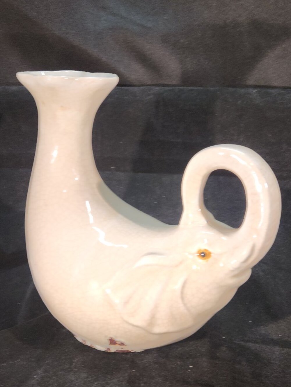 Vintage Elephant Ceramic Vase – Crackle Glaze Pottery